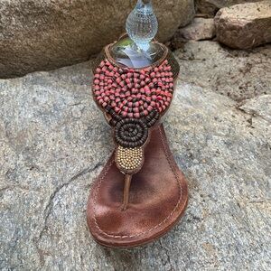 Steve Madden Pharaoh‎ Thong Red and Brown Beaded Sandals BOHO Resort Beach